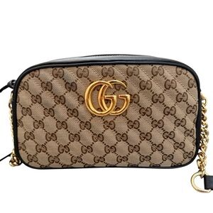 Authentic Gucci Monogram Matelasse Diagonal Small GG Marmont Chain Shoulder Bag